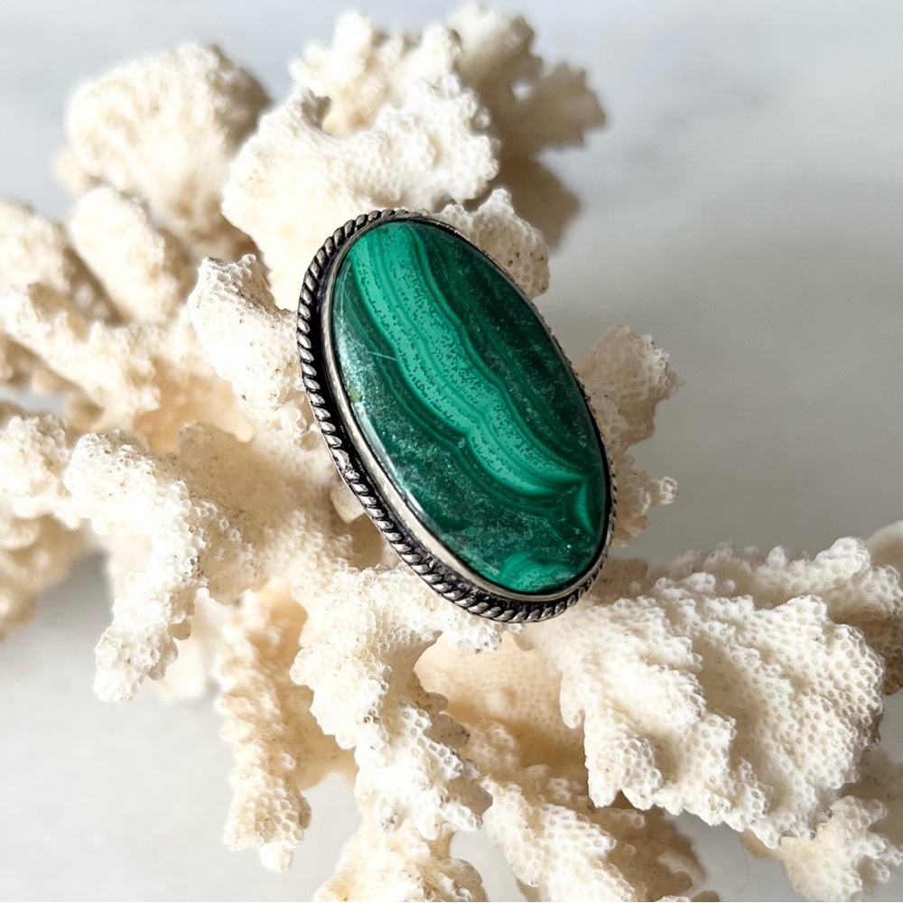 Silver Plated Malachite Ring - Picture 4 of 5